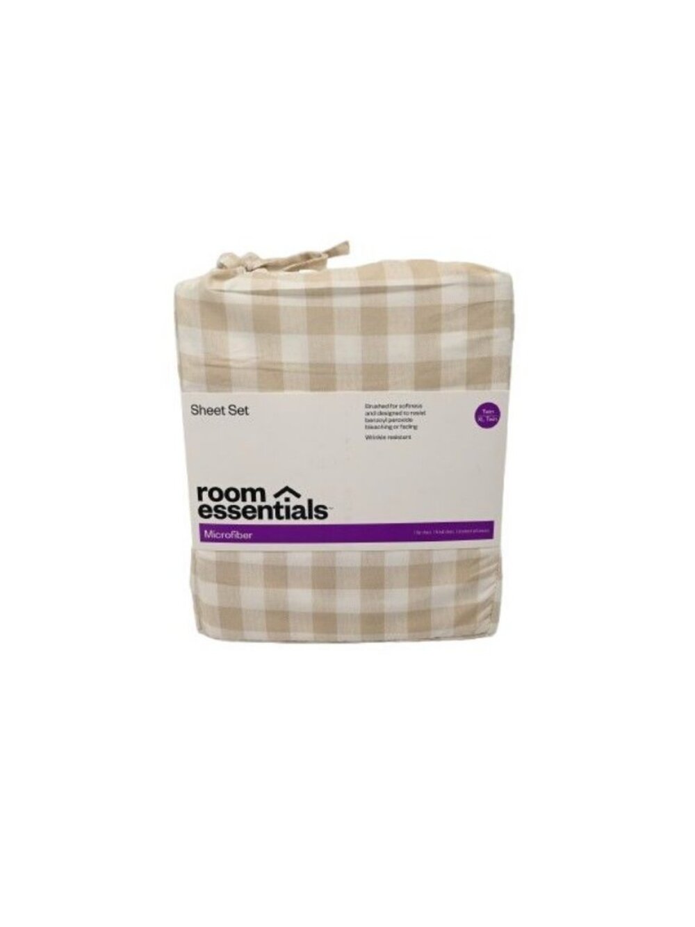 NIP Room Essentials Microfiber Sheet Set Khaki Gingham Size Twin/XL